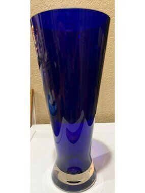 Handcrafted Mouthblown Cobalt Blue Glass Vase From Poland 11.5 Inches Tall